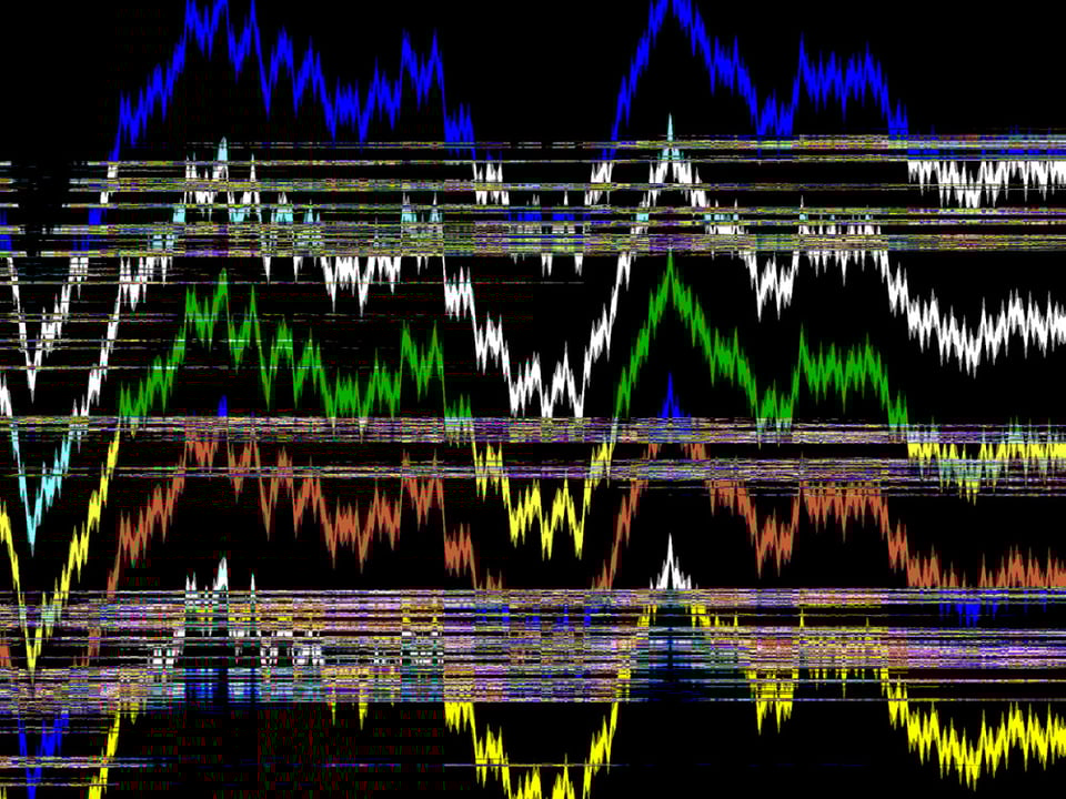 Abstract varicolored illustration of patterns of information, apparently, transmitted to us recently from an alien entity on a distant world, with implications for further terrestrial research