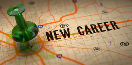 New Career Concept - Green Pushpin on a Map Background with Selective Focus.