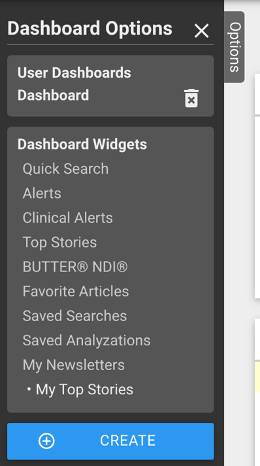 Dashboard options tab